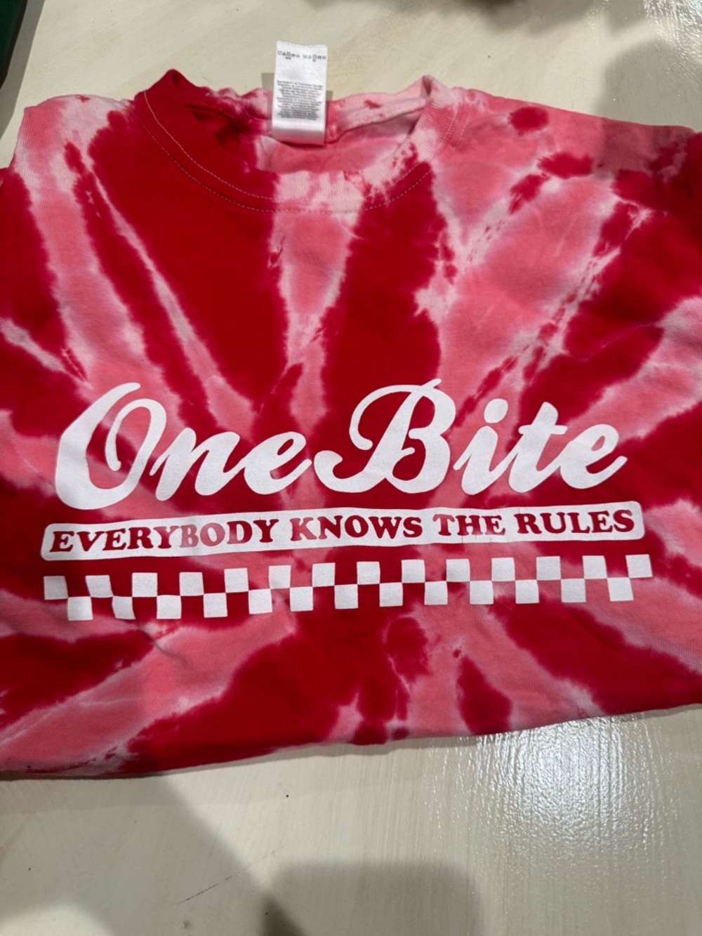 One Bite Tie-Dye Logo Tee in Red and White